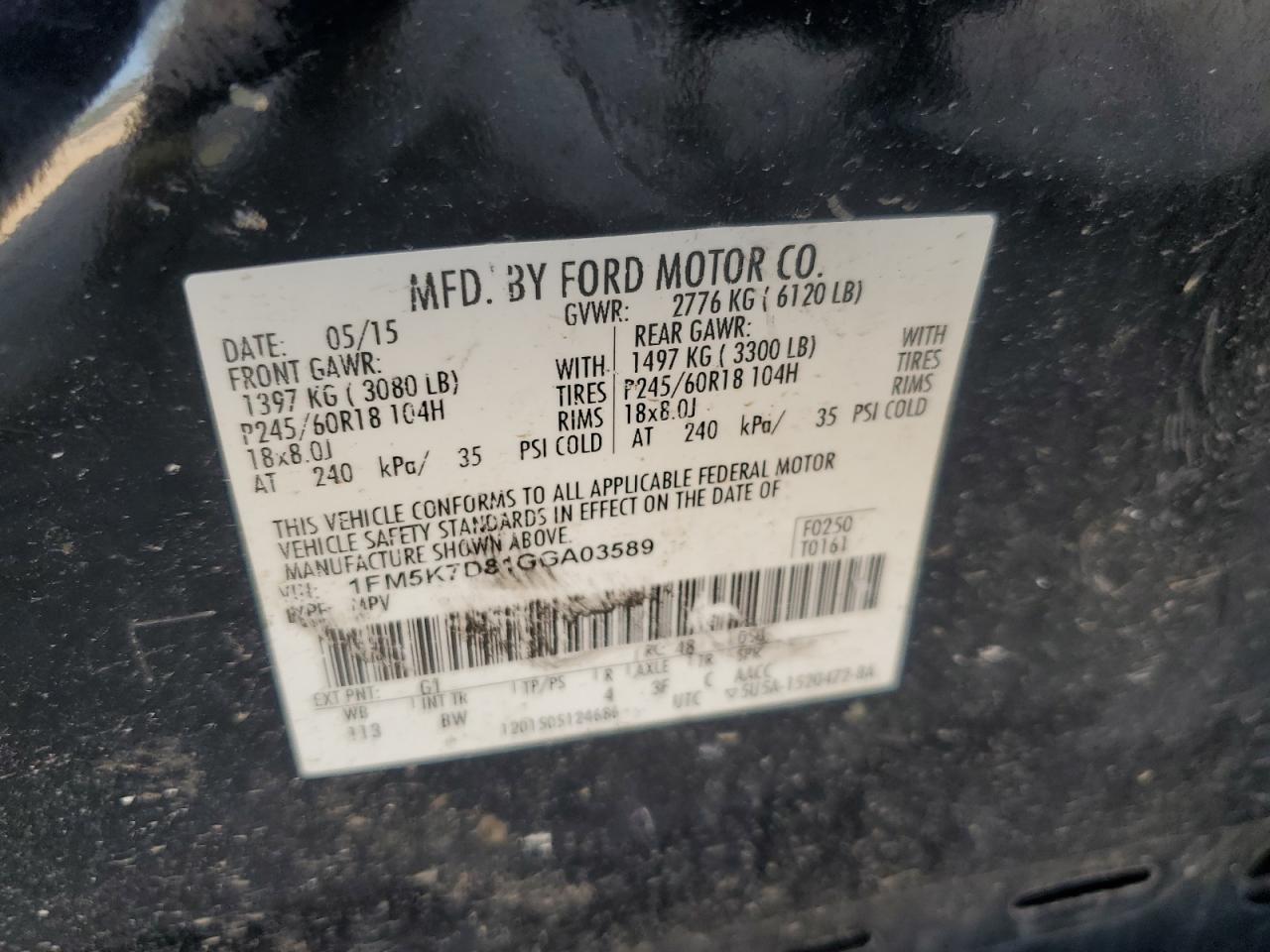 2016 Ford Explorer Xlt VIN: 1FM5K7D81GGA03589 Lot: 61480525