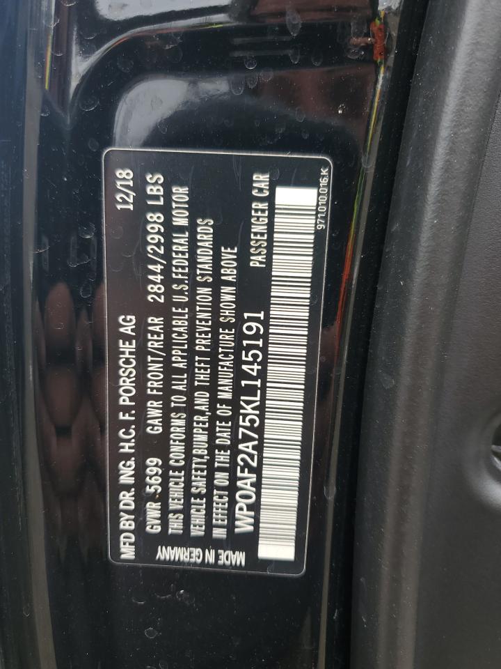 2019 Porsche Panamera Turbo VIN: WP0AF2A75KL145191 Lot: 59418385