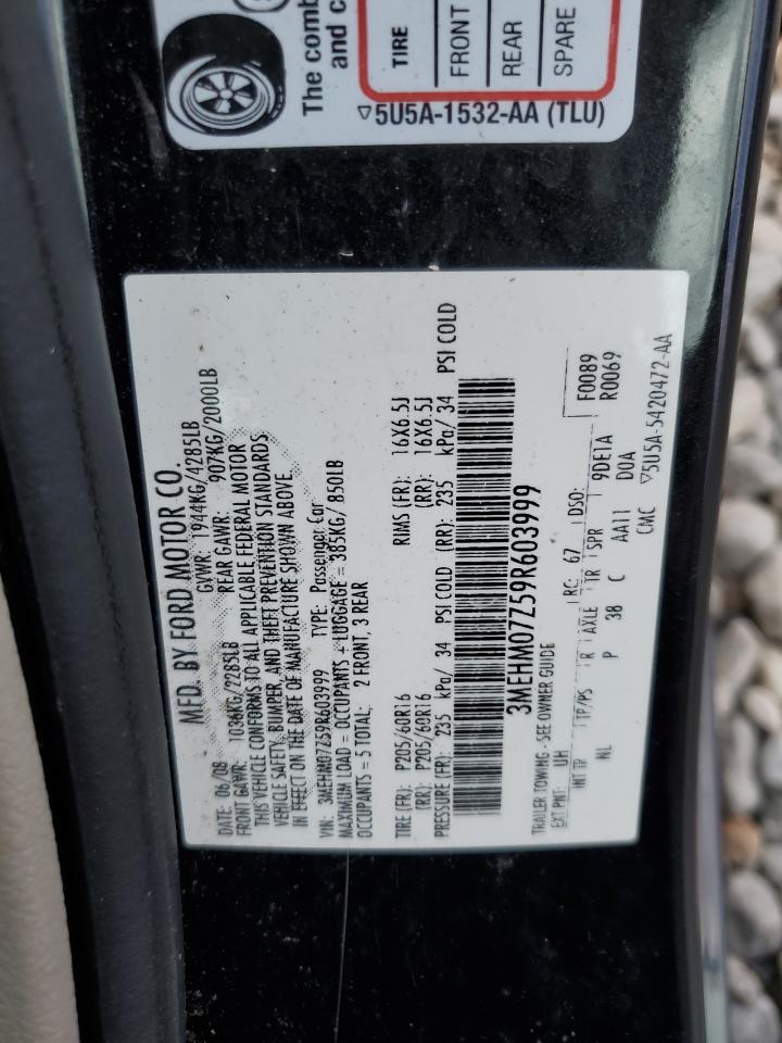 2009 Mercury Milan VIN: 3MEHM07Z59R603999 Lot: 61372105