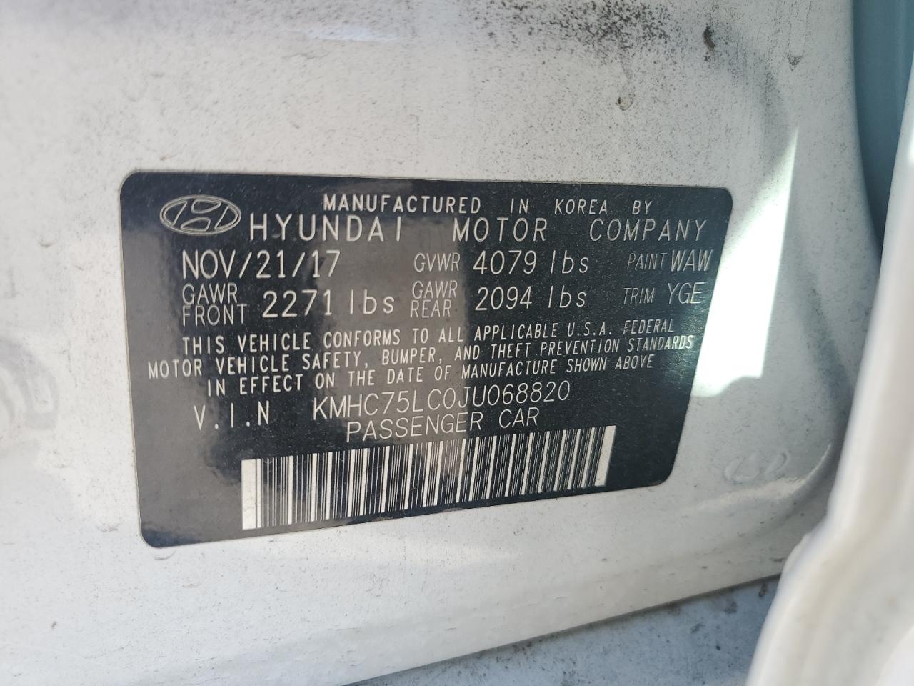 2018 Hyundai Ioniq Sel VIN: KMHC75LC0JU068820 Lot: 60372735