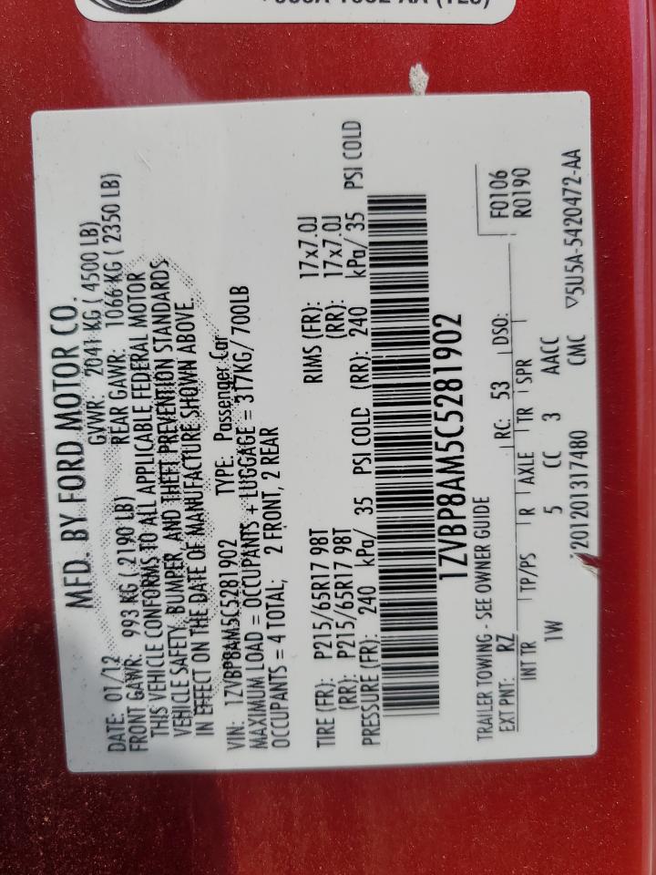 2012 Ford Mustang VIN: 1ZVBP8AM5C5281902 Lot: 59710855