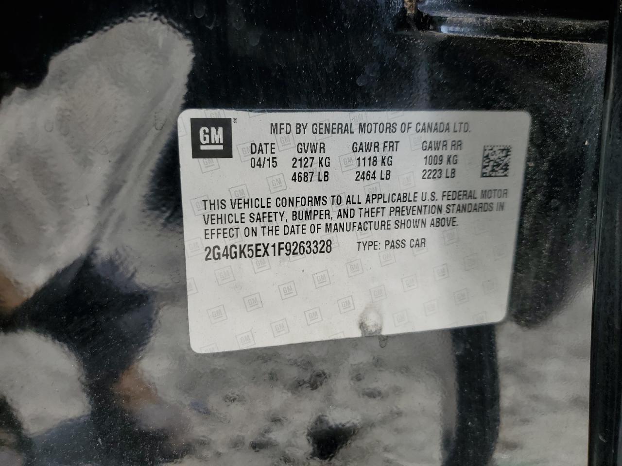 2015 Buick Regal VIN: 2G4GK5EX1F9263328 Lot: 59759575