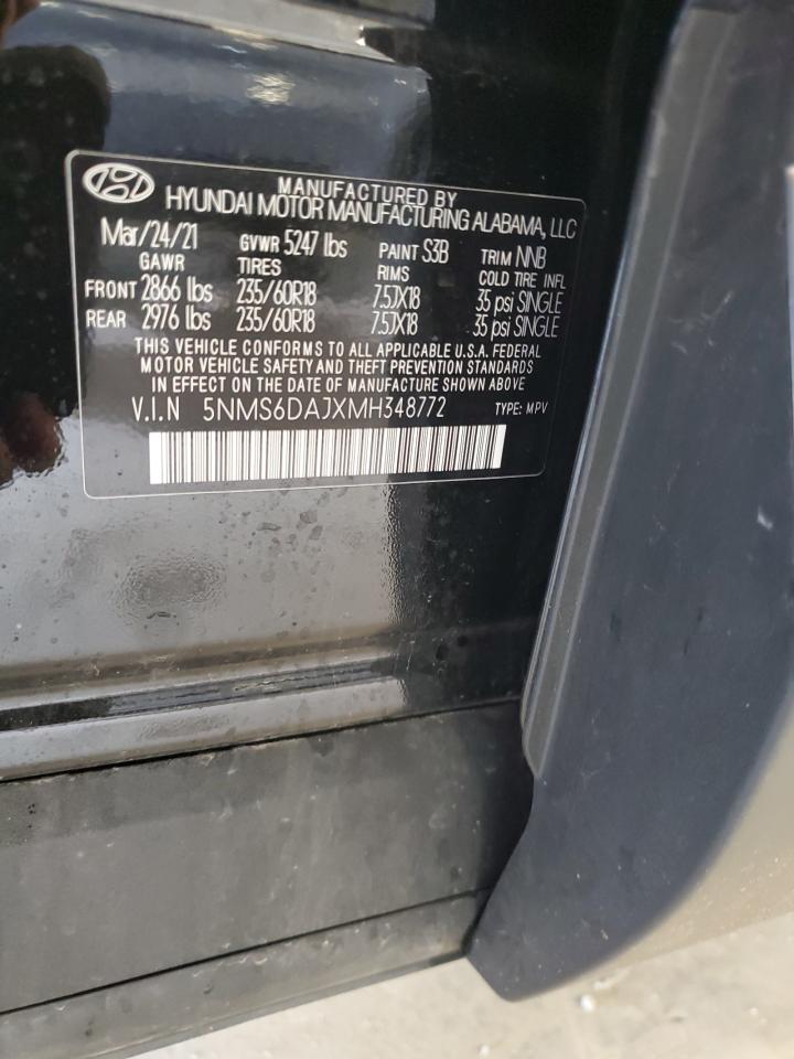 2021 Hyundai Santa Fe Sel VIN: 5NMS6DAJXMH348772 Lot: 62283595