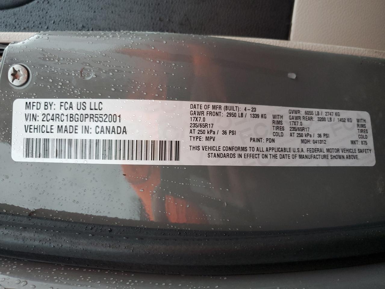 2023 Chrysler Pacifica Touring L VIN: 2C4RC1BG0PR552001 Lot: 59305945