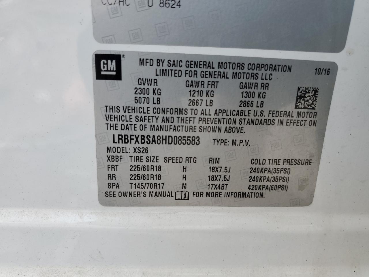 2017 Buick Envision Essence VIN: LRBFXBSA8HD085583 Lot: 60202555