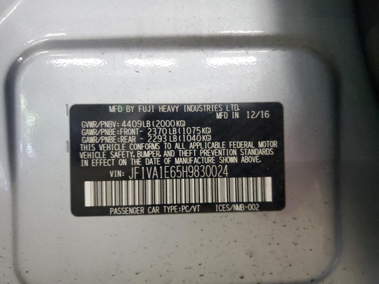 2017 Subaru Wrx Premium VIN: JF1VA1E65H9830024 Lot: 59919505