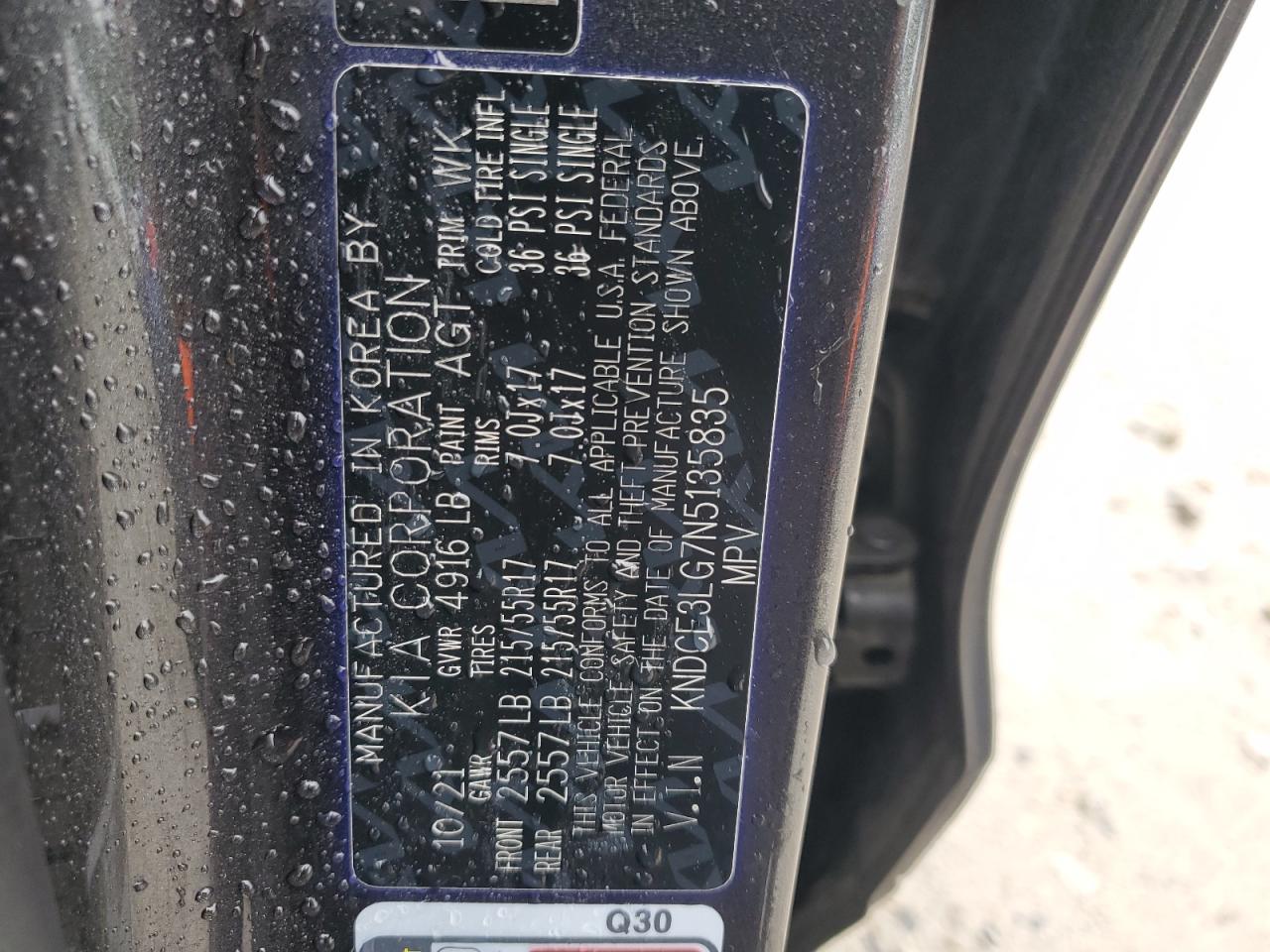 2022 Kia Niro Ex Premium VIN: KNDCE3LG7N5135835 Lot: 60248135