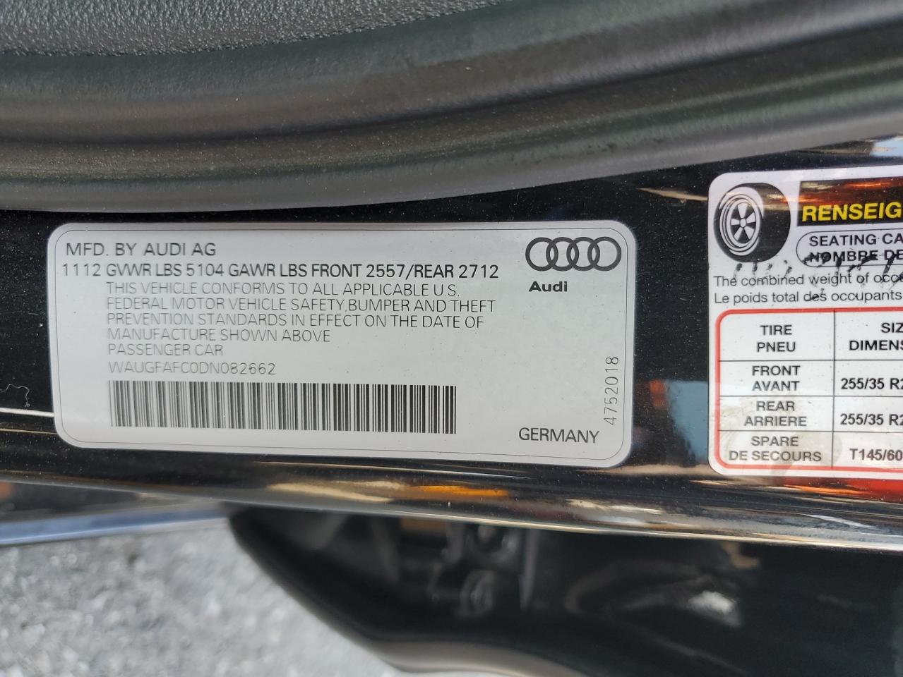 2013 Audi A6 Premium Plus VIN: WAUGFAFC0DN082662 Lot: 62885585