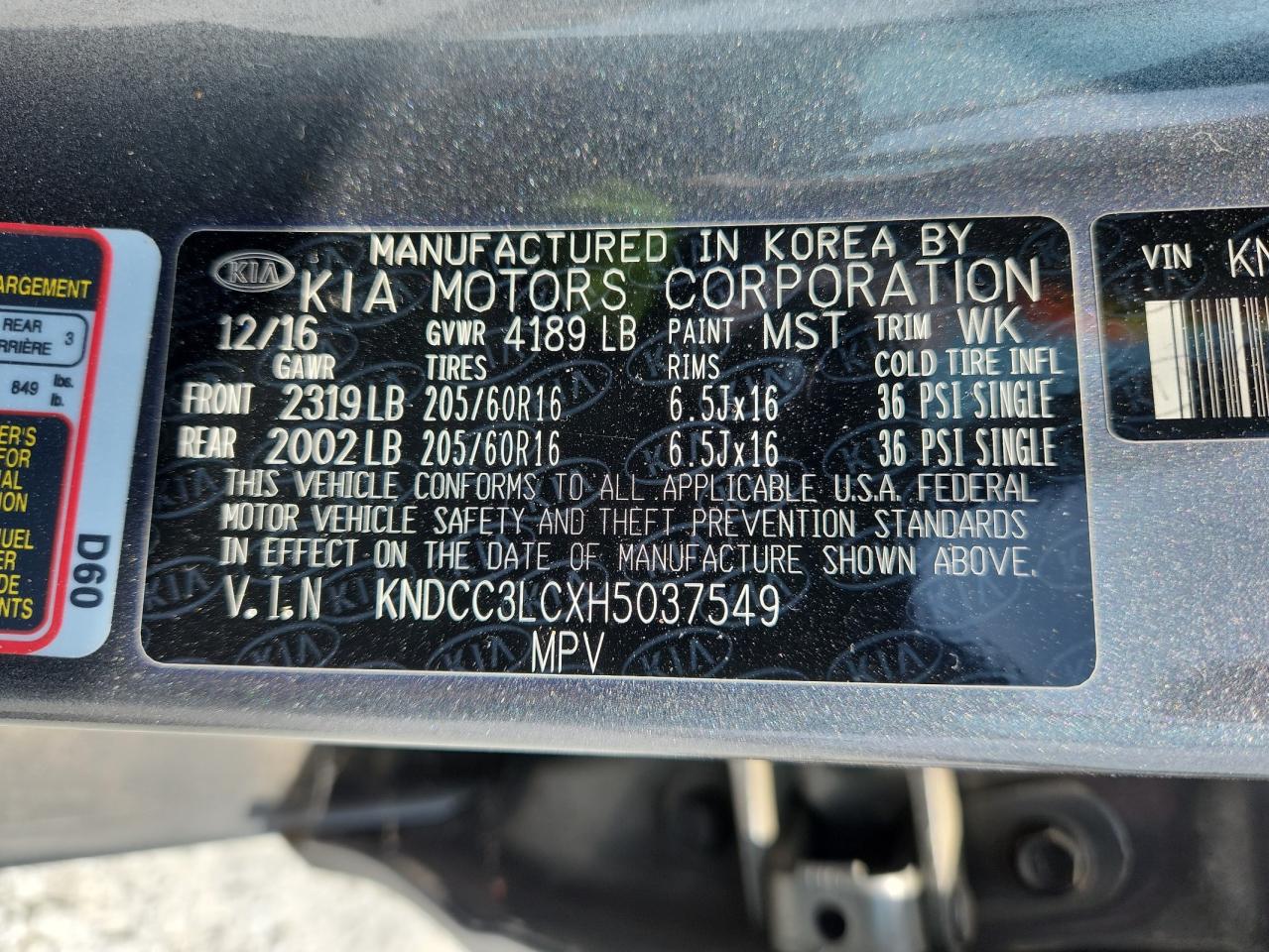 2017 Kia Niro Ex VIN: KNDCC3LCXH5037549 Lot: 61659445