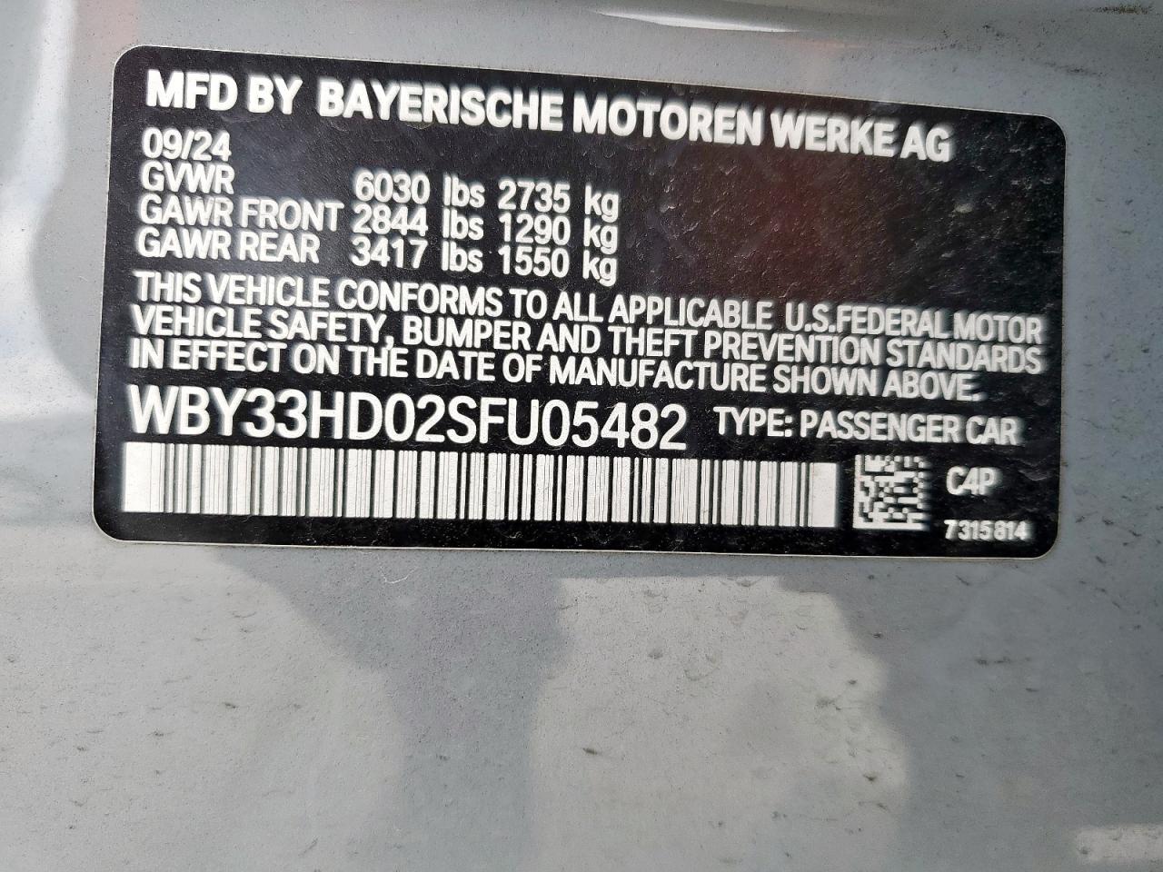 2025 BMW I4 M50 VIN: WBY33HD02SFU05482 Lot: 62414465