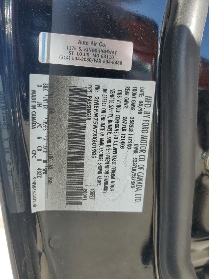 1999 Mercury Grand Marquis Ls VIN: 2MEFM75W7XX601985 Lot: 62291055