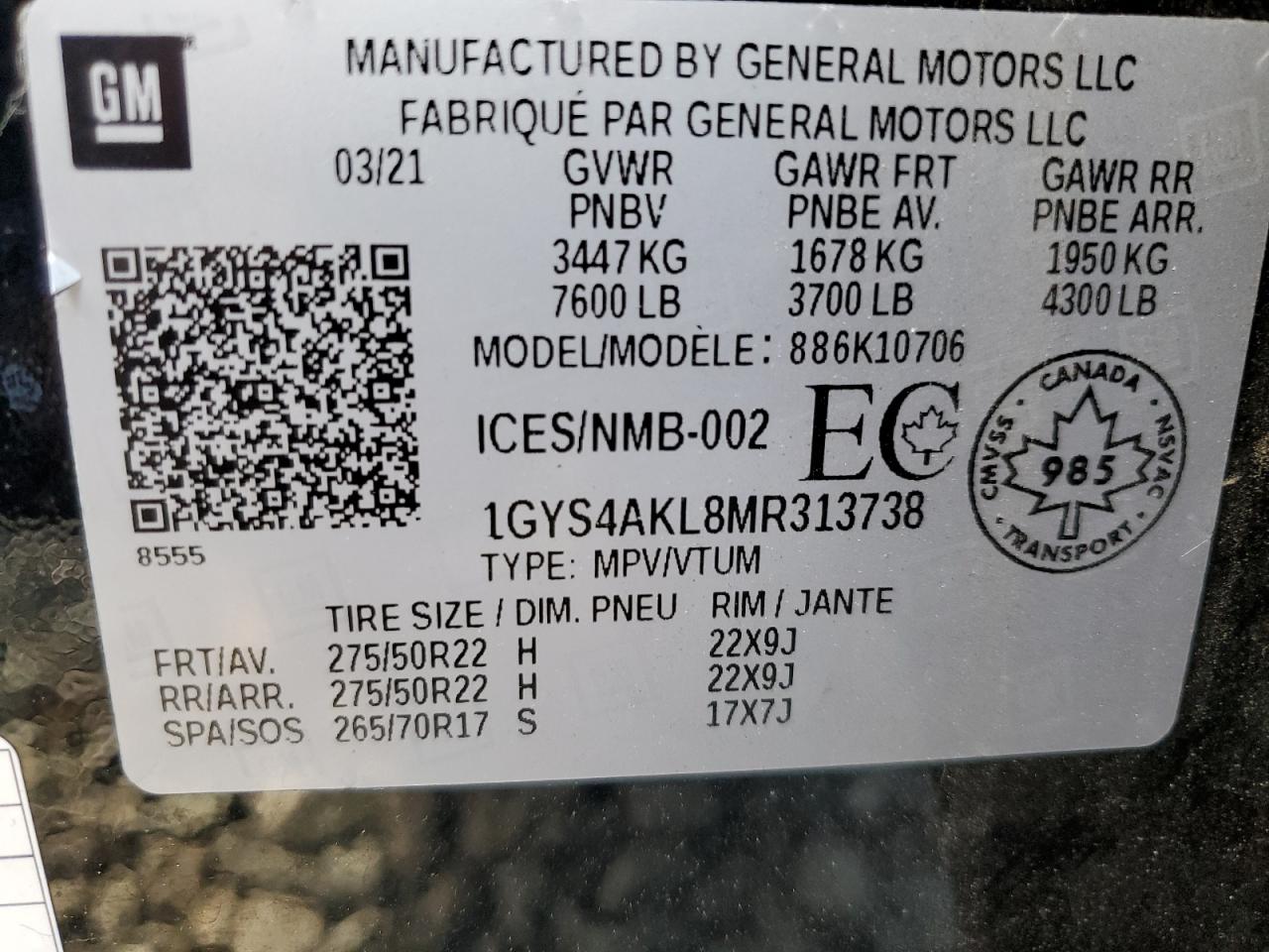 2021 Cadillac Escalade Luxury VIN: 1GYS4AKL8MR313738 Lot: 58415585