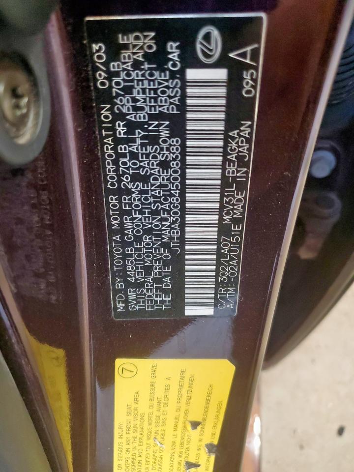 2004 Lexus Es 330 VIN: JTHBA30G845008388 Lot: 59624015