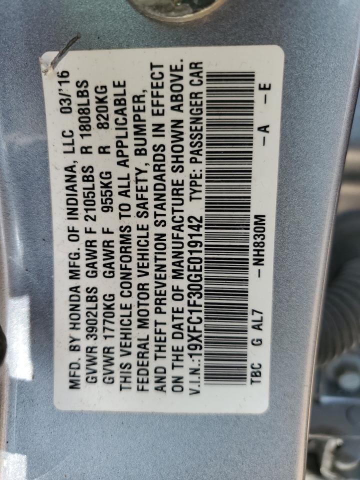 2016 Honda Civic Ex VIN: 19XFC1F30GE019142 Lot: 62644635