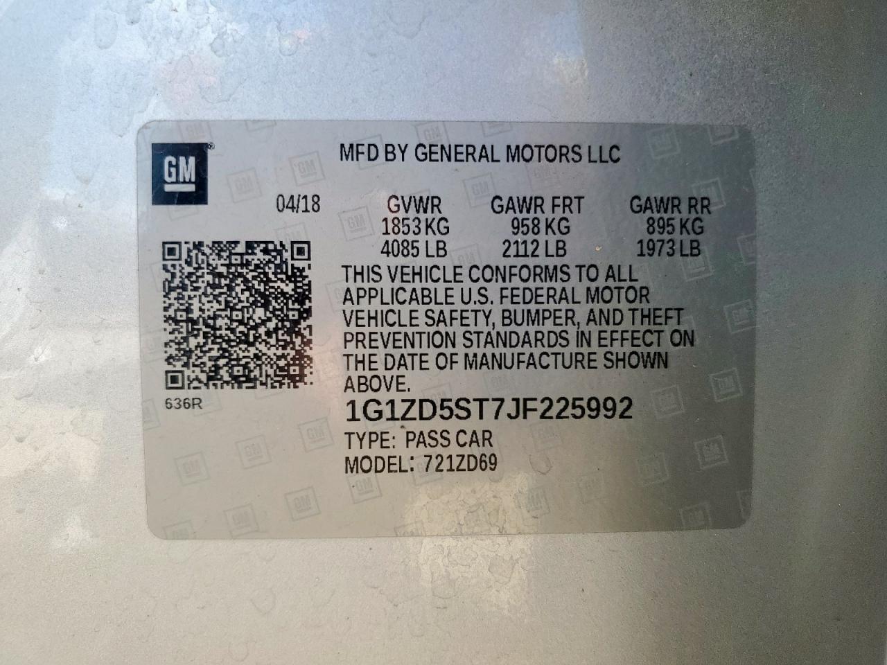 CHEVROLET MALIBU 2018 VIN 1G1ZD5ST7JF225992 zdjęcie 12