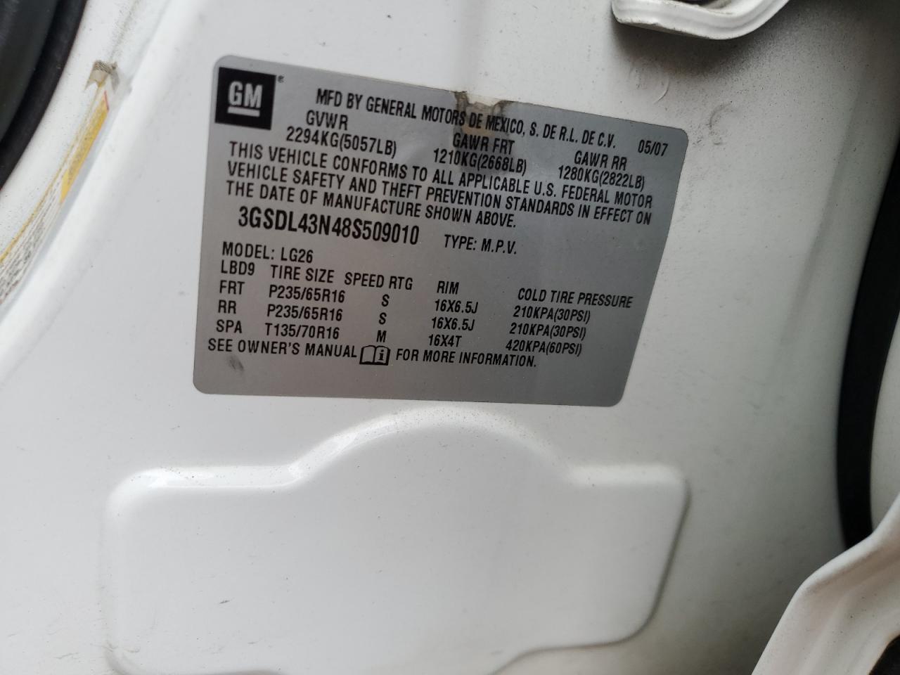 2008 Saturn Vue Xe VIN: 3GSDL43N48S509010 Lot: 59808115