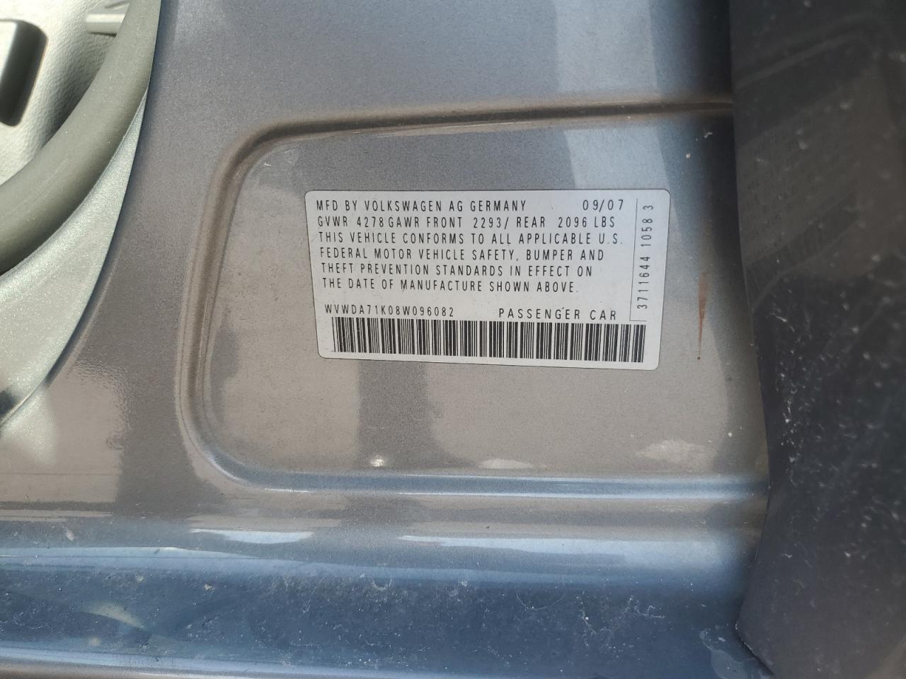 2008 Volkswagen Rabbit VIN: WVWDA71K08W096082 Lot: 62637505
