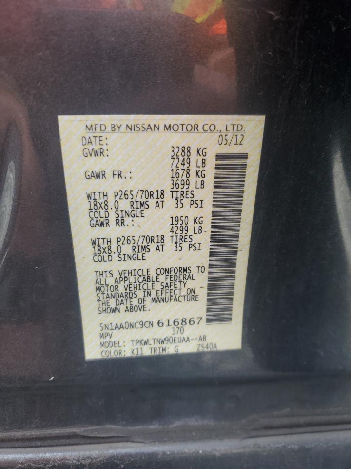 2012 Nissan Armada Sv VIN: 5N1AA0NC9CN616867 Lot: 61289685