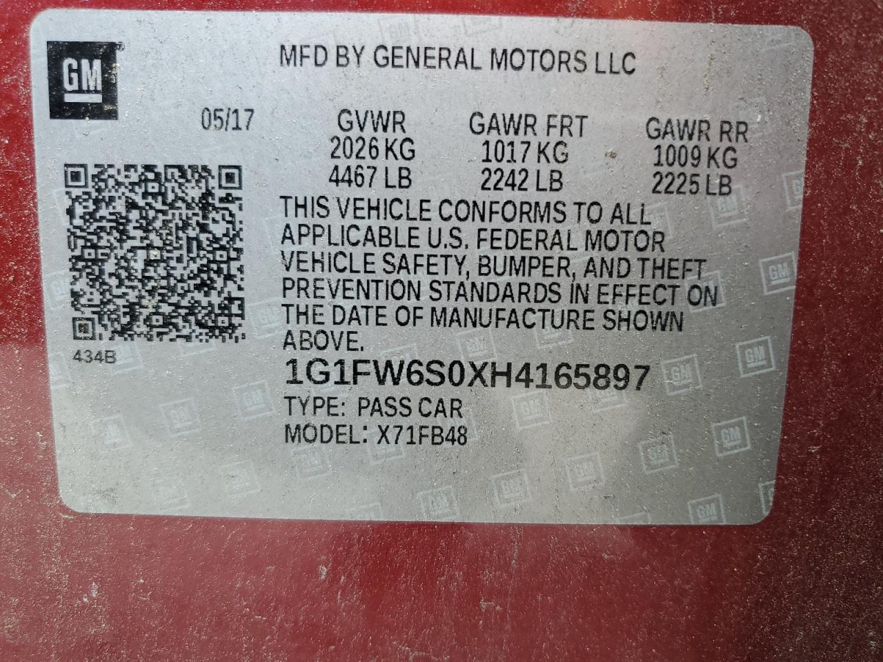 2017 Chevrolet Bolt Ev Lt VIN: 1G1FW6S0XH4165897 Lot: 62142355