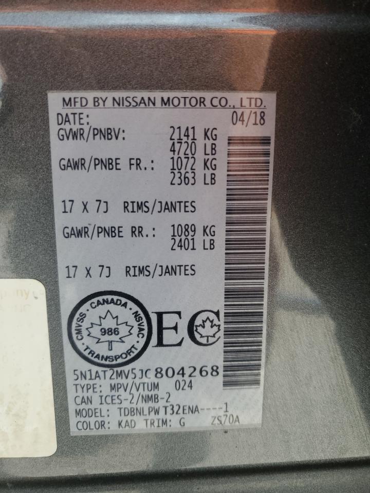 2018 Nissan Rogue S VIN: 5N1AT2MV5JC804268 Lot: 62740525