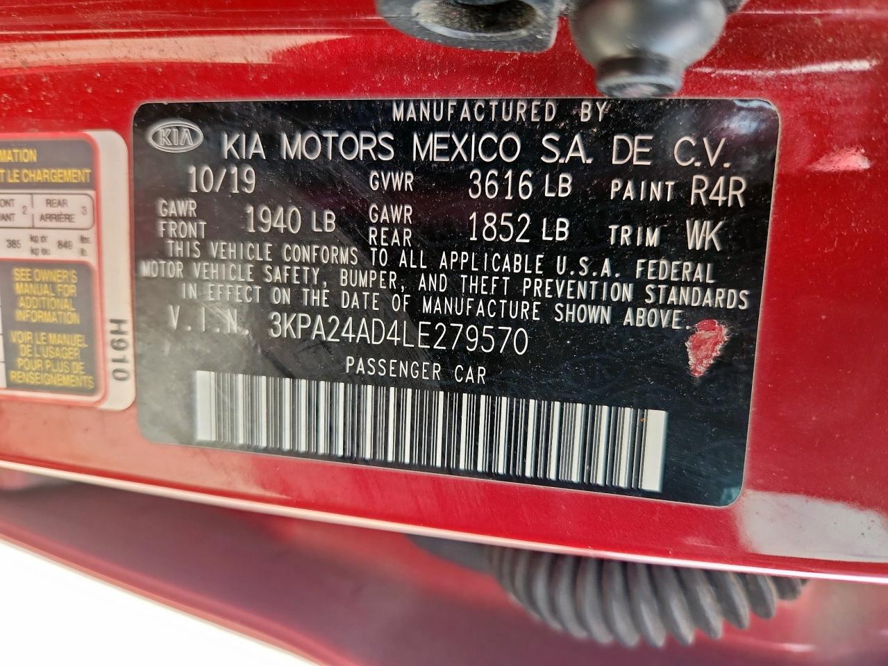 2020 Kia Rio Lx VIN: 3KPA24AD4LE279570 Lot: 59784935