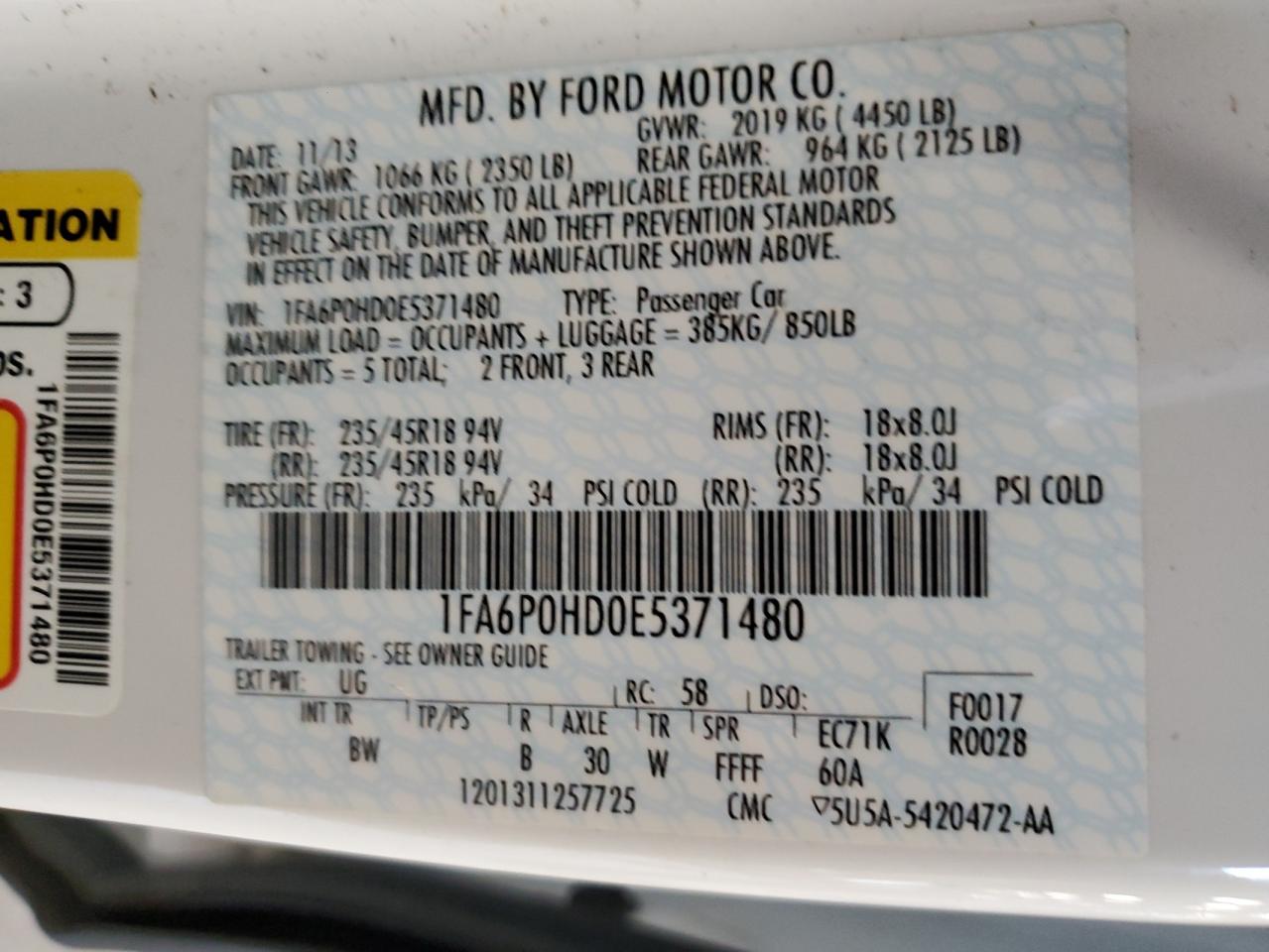 FORD FUSION 2014 VIN 1FA6P0HD0E5371480 photo 12