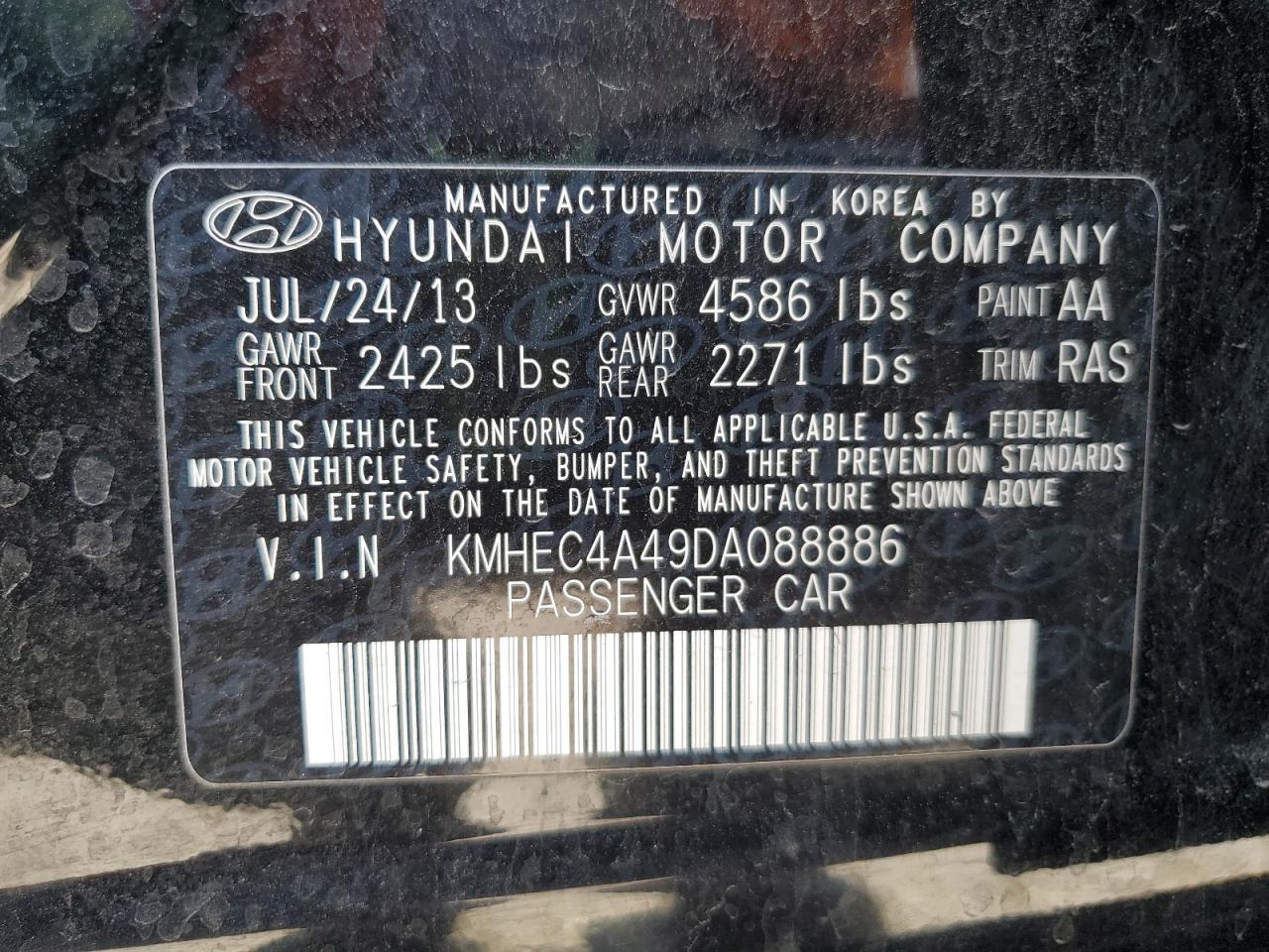 2013 Hyundai Sonata Hybrid VIN: KMHEC4A49DA088886 Lot: 62124755