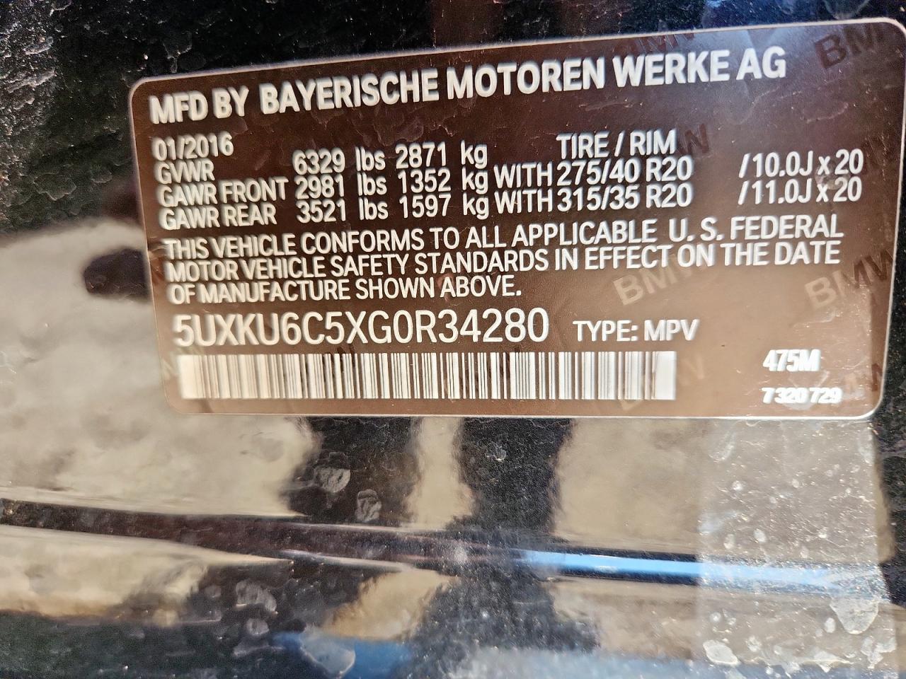 2016 BMW X6 xDrive50I VIN: 5UXKU6C5XG0R34280 Lot: 60552385