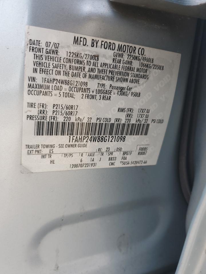 2008 Ford Taurus Sel VIN: 1FAHP24W88G121098 Lot: 62146155