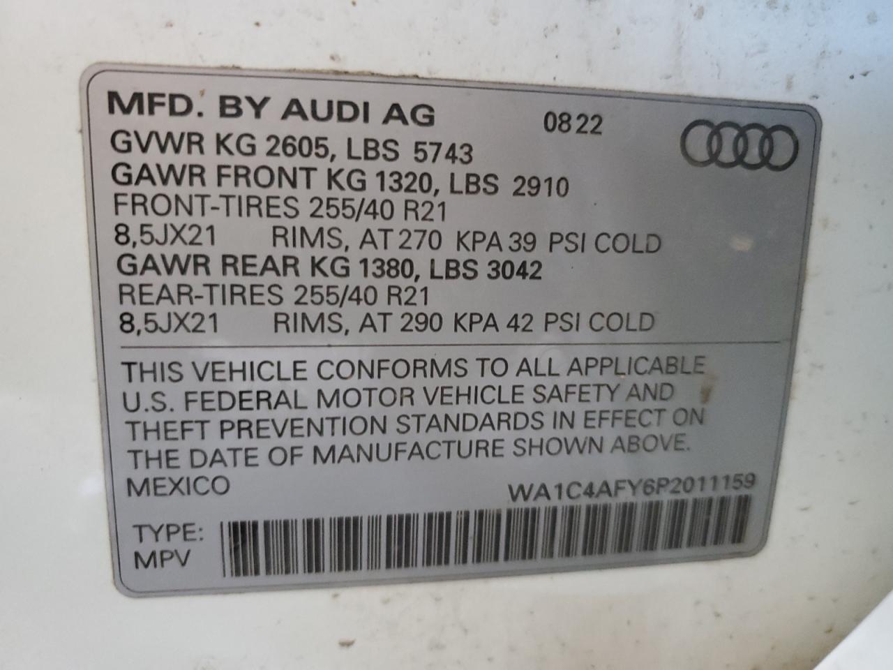2023 Audi Sq5 Prestige VIN: WA1C4AFY6P2011159 Lot: 59999445