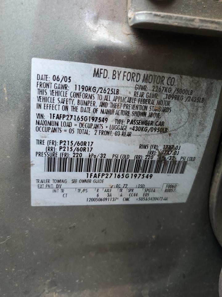 2005 Ford Five Hundred Sel VIN: 1FAFP27165G197549 Lot: 61861245