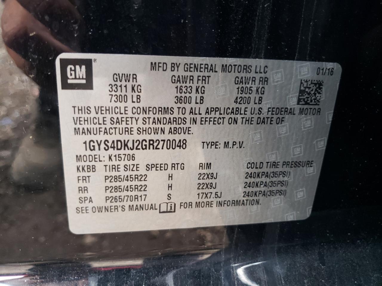 2016 Cadillac Escalade Platinum VIN: 1GYS4DKJ2GR270048 Lot: 61827145