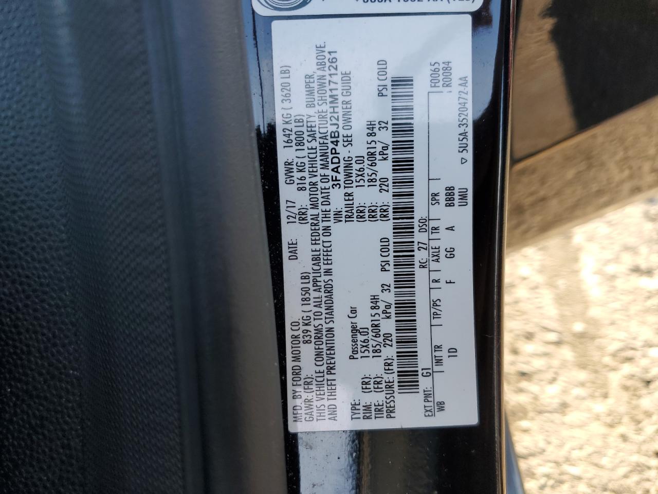 2017 Ford Fiesta Se VIN: 3FADP4BJ2HM171261 Lot: 62919575