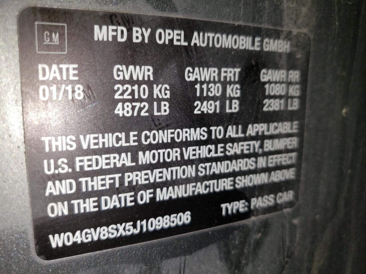 2018 Buick Regal Tourx Essence VIN: W04GV8SX5J1098506 Lot: 60330675
