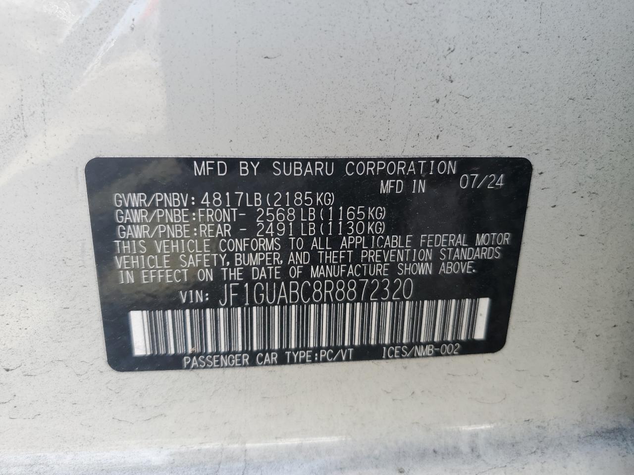 SUBARU IMPREZA 2024 VIN JF1GUABC8R8872320 zdjęcie 13