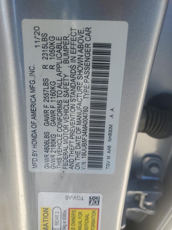 2021 Acura Tlx VIN: 19UUB5F34MA004760 Lot: 61271015
