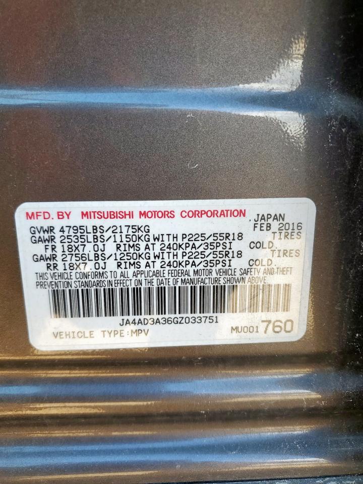 2016 Mitsubishi Outlander Se VIN: JA4AD3A36GZ033751 Lot: 60611055