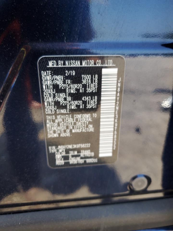 2019 Nissan Armada Platinum VIN: JN8AY2NE3K9758222 Lot: 60288135