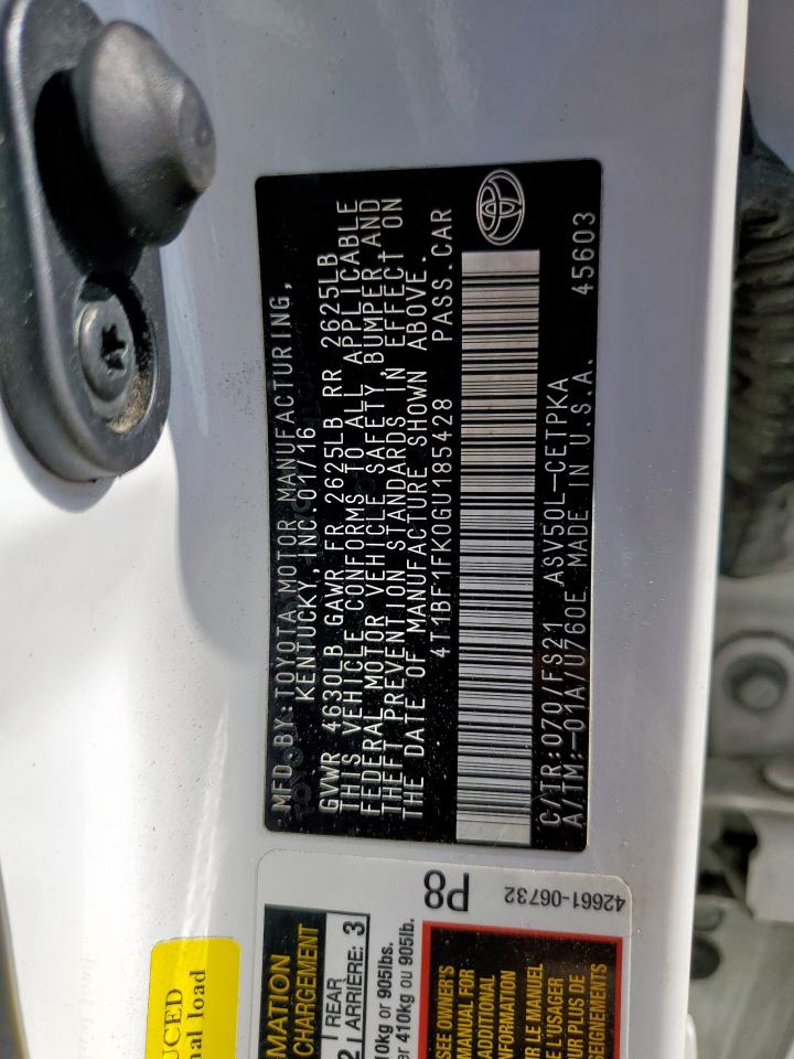 2016 Toyota Camry Le VIN: 4T1BF1FK0GU185428 Lot: 62010765