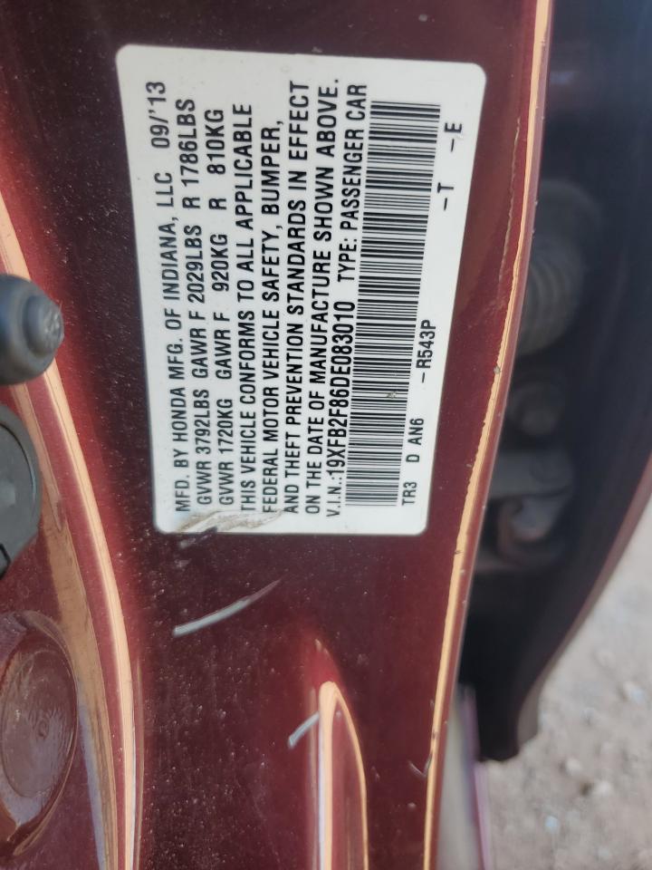 2013 Honda Civic Ex VIN: 19XFB2F86DE083010 Lot: 62749145