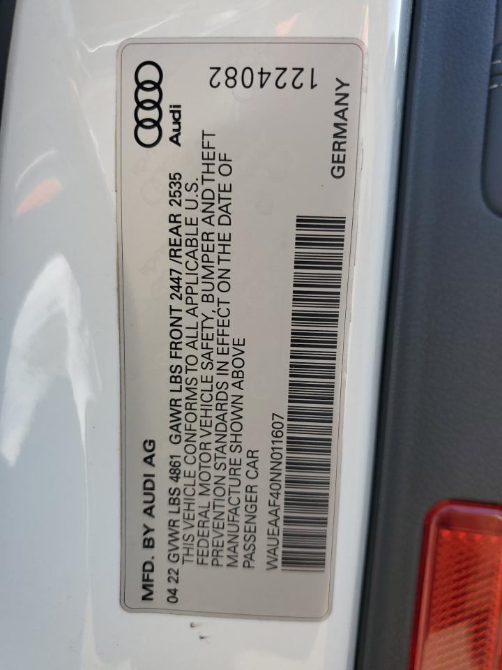 2022 Audi A4 Premium Plus 45 VIN: WAUEAAF40NN011607 Lot: 62469765