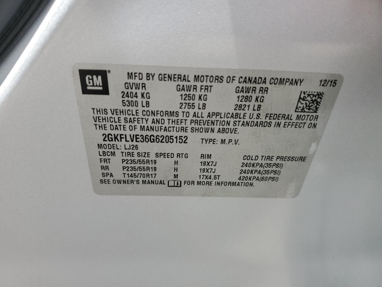 2016 GMC Terrain Denali VIN: 2GKFLVE36G6205152 Lot: 62656565