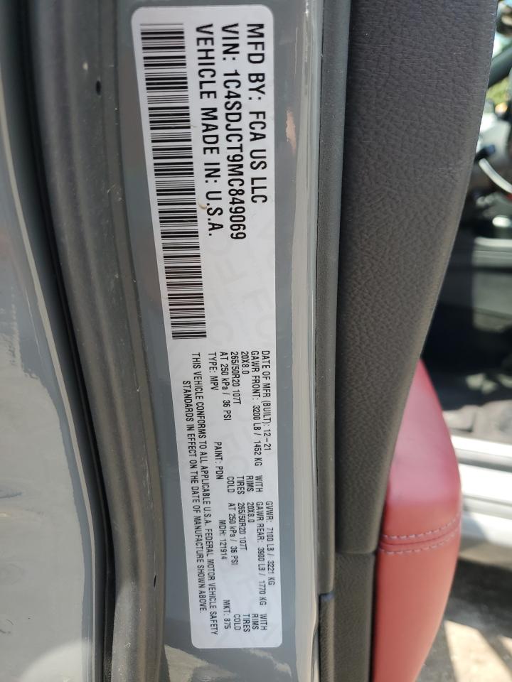 2021 Dodge Durango R/T VIN: 1C4SDJCT9MC849069 Lot: 62296495