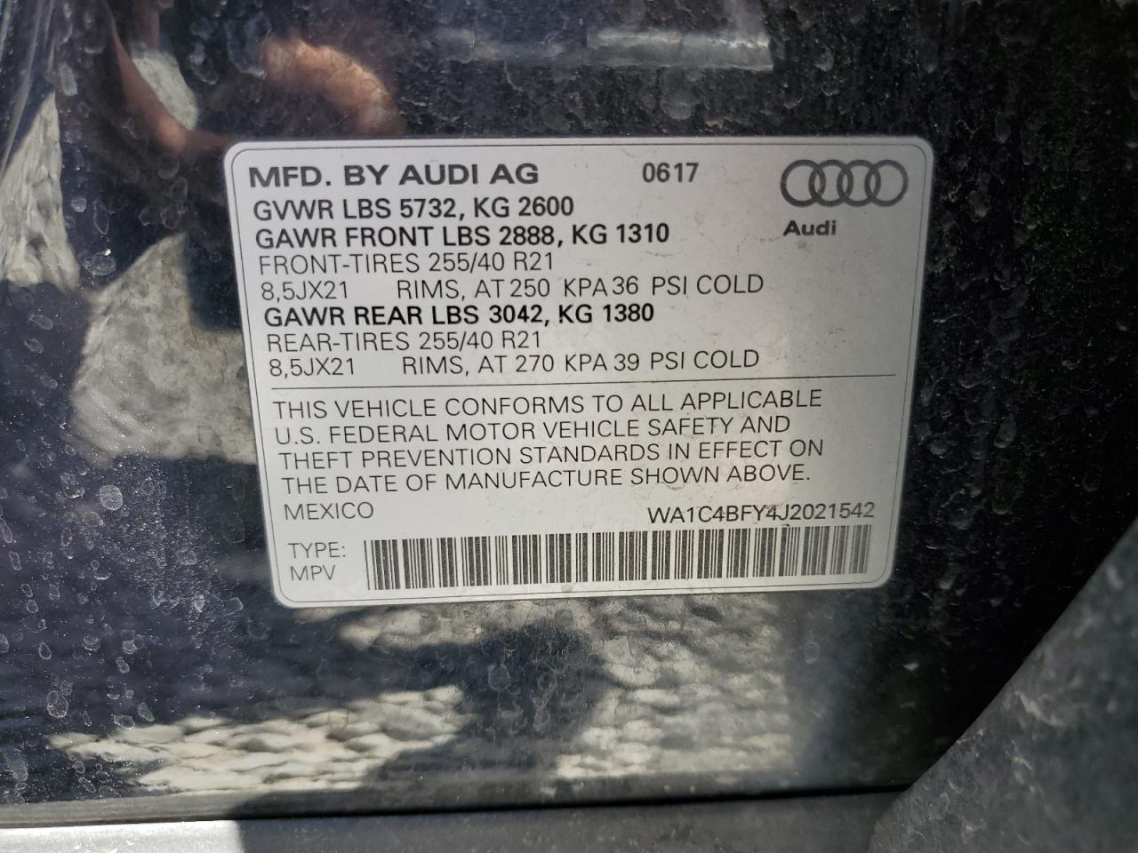 2018 Audi Sq5 Prestige VIN: WA1C4BFY4J2021542 Lot: 61258195