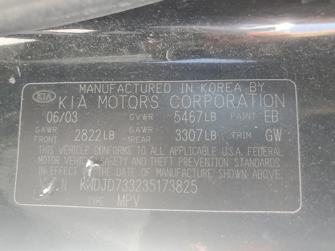 2003 Kia Sorento Ex VIN: KNDJD733235173825 Lot: 62675685