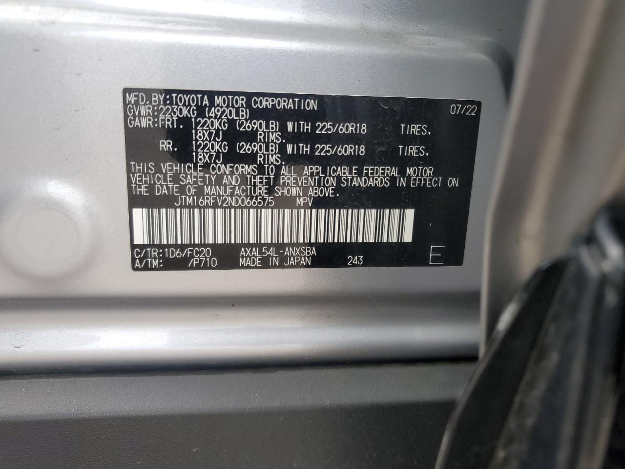 2022 Toyota Rav4 Se VIN: JTM16RFV2ND066575 Lot: 63194575