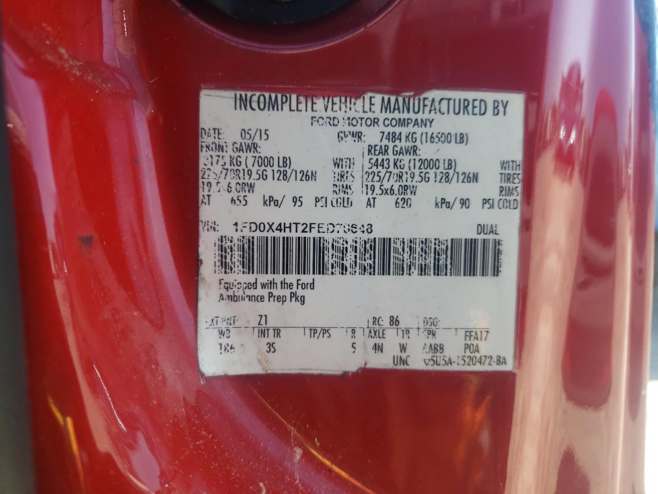 2015 Ford F450 Super Duty VIN: 1FD0X4HT2FED70648 Lot: 59267605