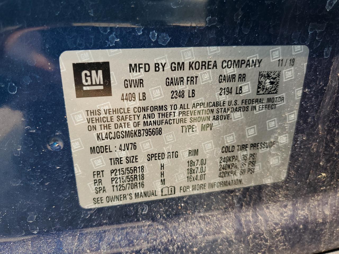 2019 Buick Encore Essence VIN: KL4CJGSM6KB795608 Lot: 58904815