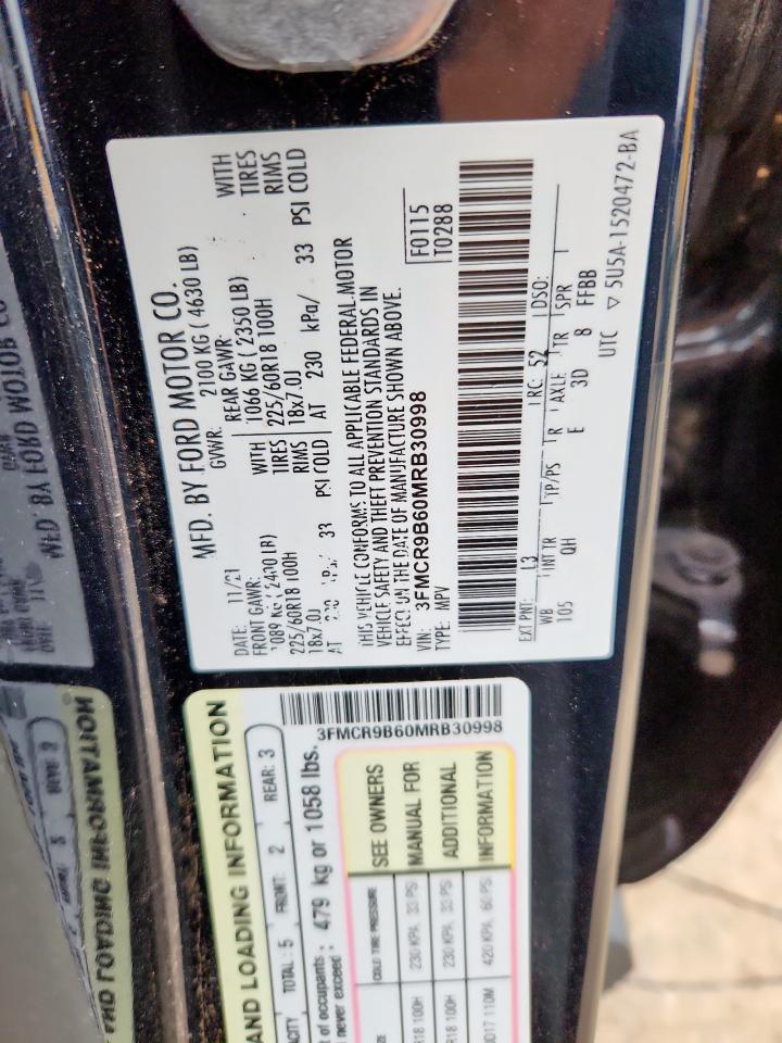 2021 Ford Bronco Sport Big Bend VIN: 3FMCR9B60MRB30998 Lot: 61382025