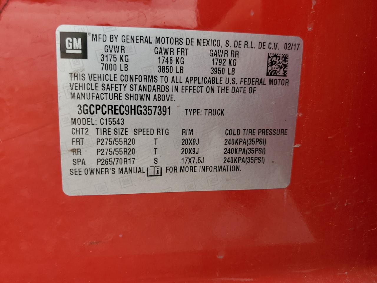 2017 Chevrolet Silverado C1500 Lt VIN: 3GCPCREC9HG357391 Lot: 60641855